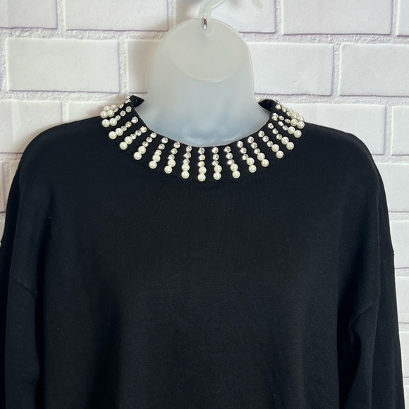 ADRIANNA PAPELL Black Pearl-Embellished Women's Top/size M - Picture 2 of 11